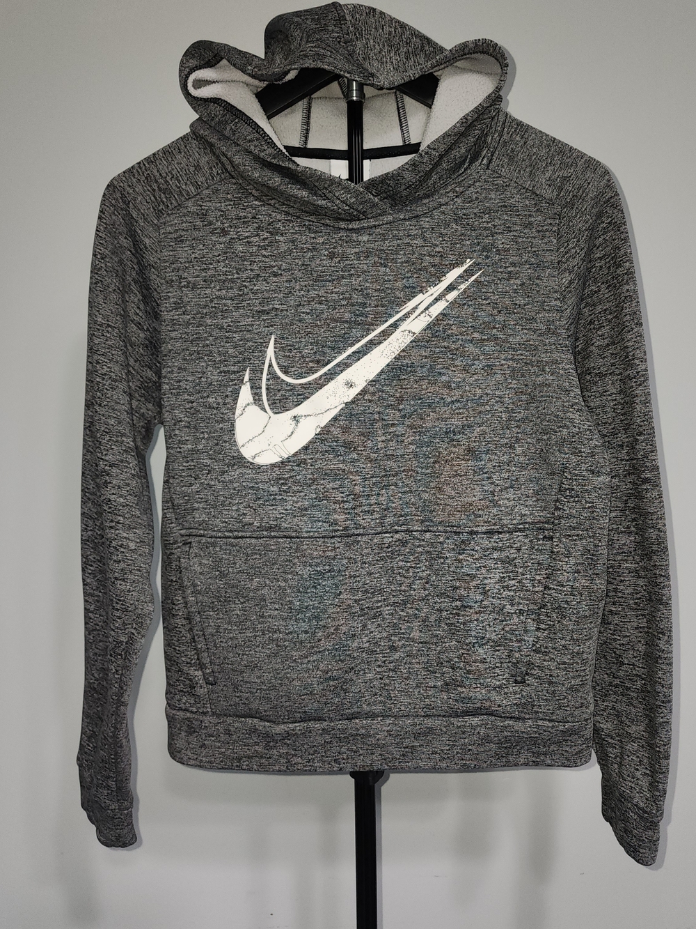 Nike Boys Gray Heather Pullover Hoodie with White Swoosh Size L